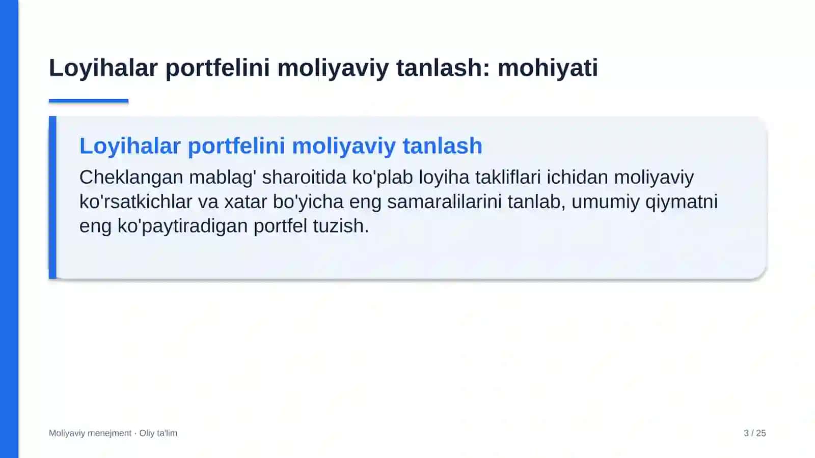 Dizayn studiyalarida loyihalar portfelini moliyaviy tanlash 3