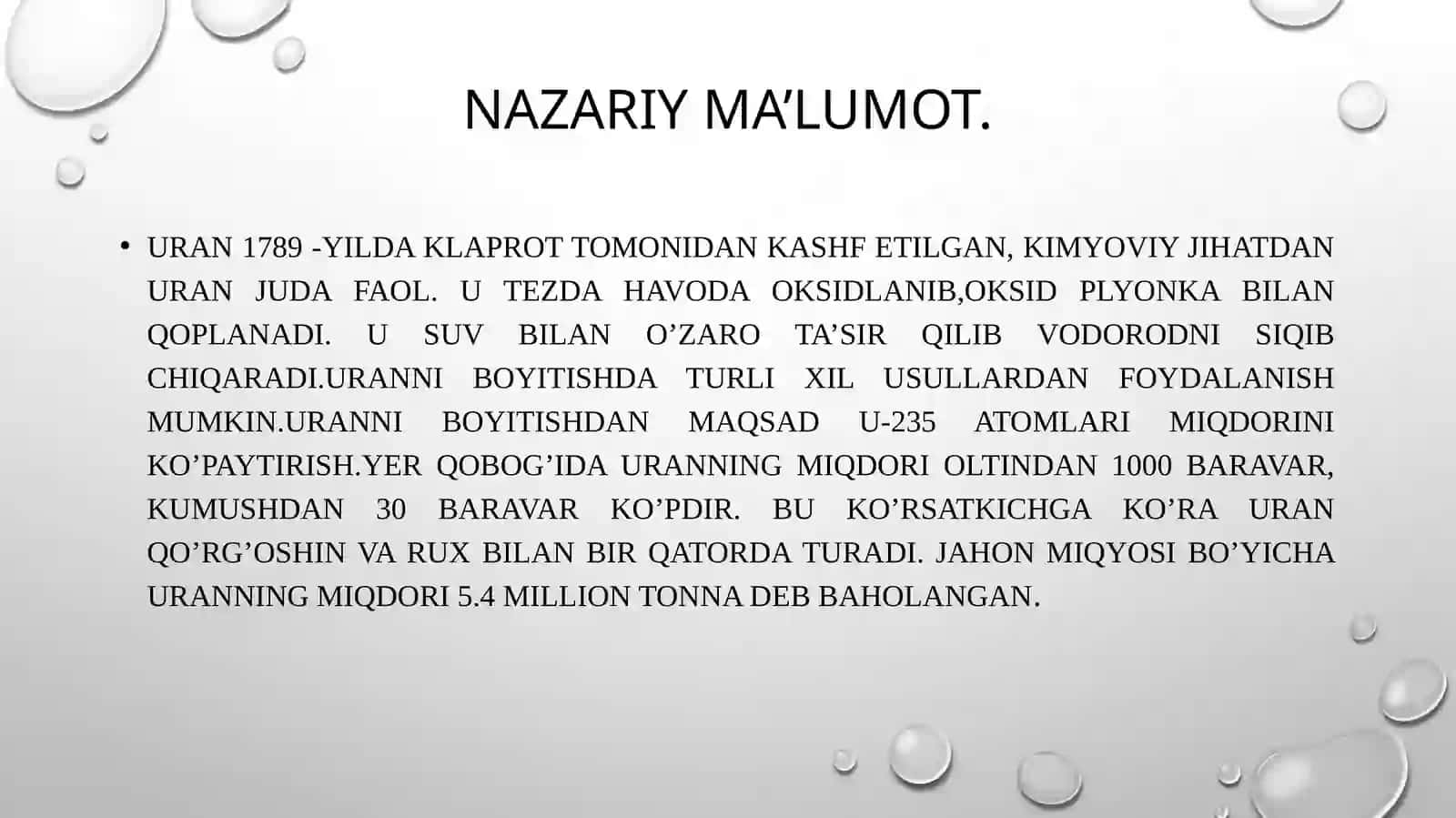 uran-toplamlash desorbsiya jarayonlarini o'rganib chiqish va hisoblash xususiyatlari 3