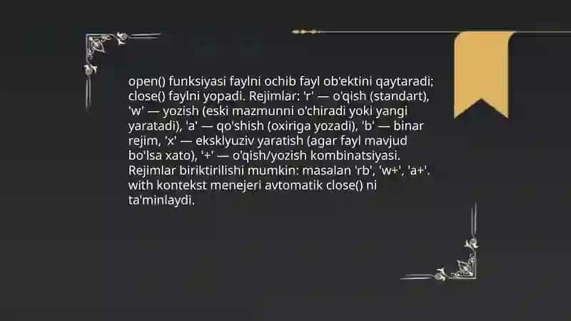Python dasturlash tilida fayllar va istisnolar bilan ishlash 3