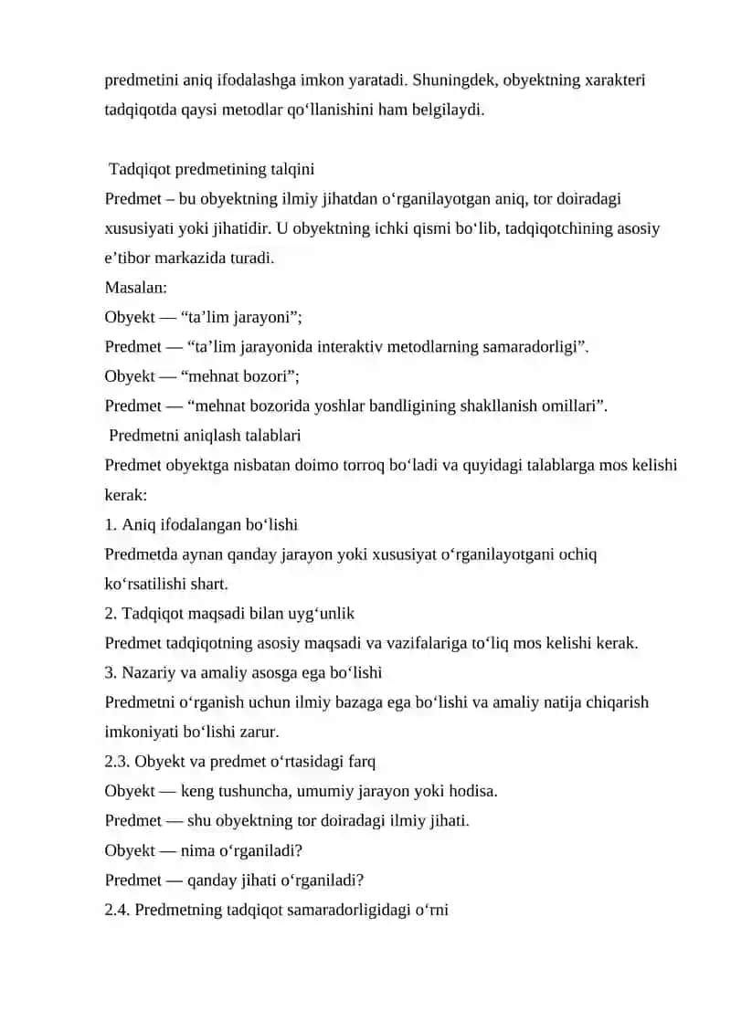 TADQIQOT OB'EKTI PREDMETI VA ULARNI SHAKLLANTIRISH 3