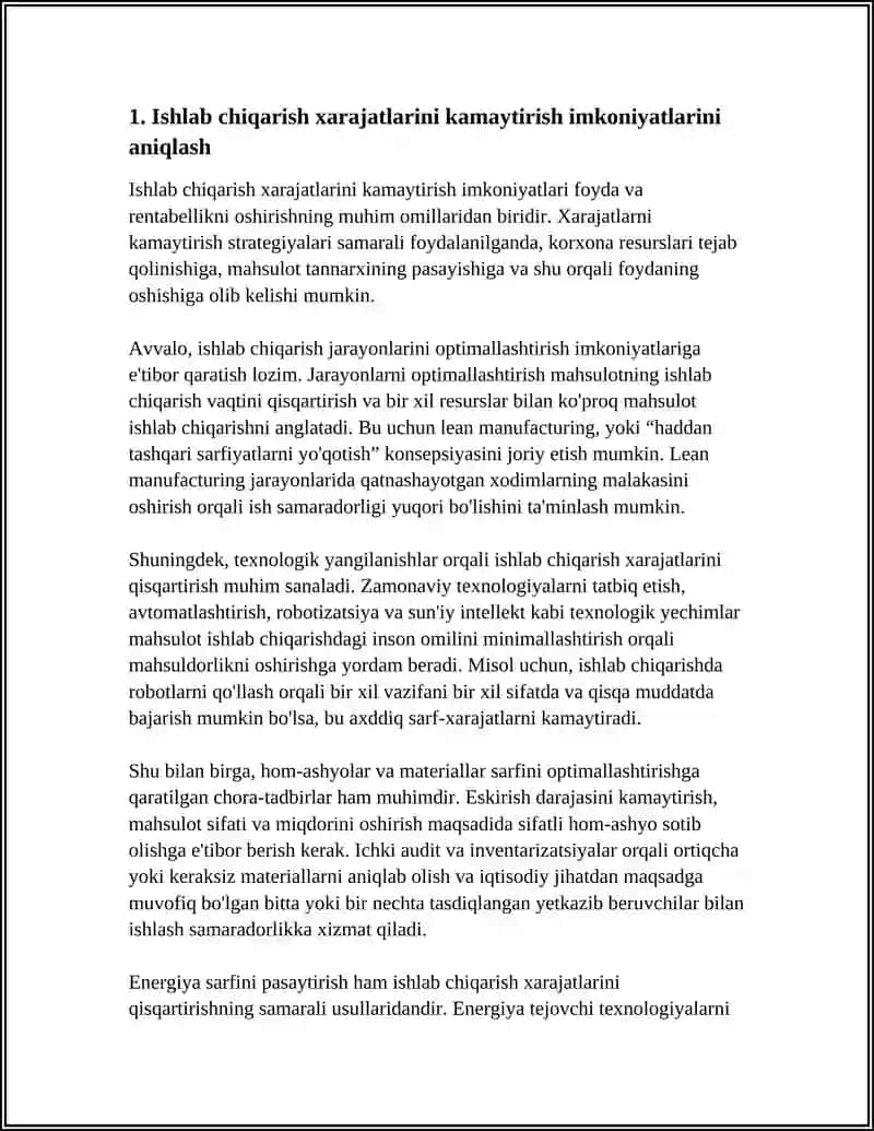 FOYDA VA RENTABELLIKNI OSHIRISH IMKONIYATLARINI ANIQLASH 3