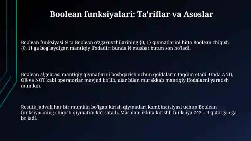 Bul funksiyalari va elementar bul funksiyalari 3