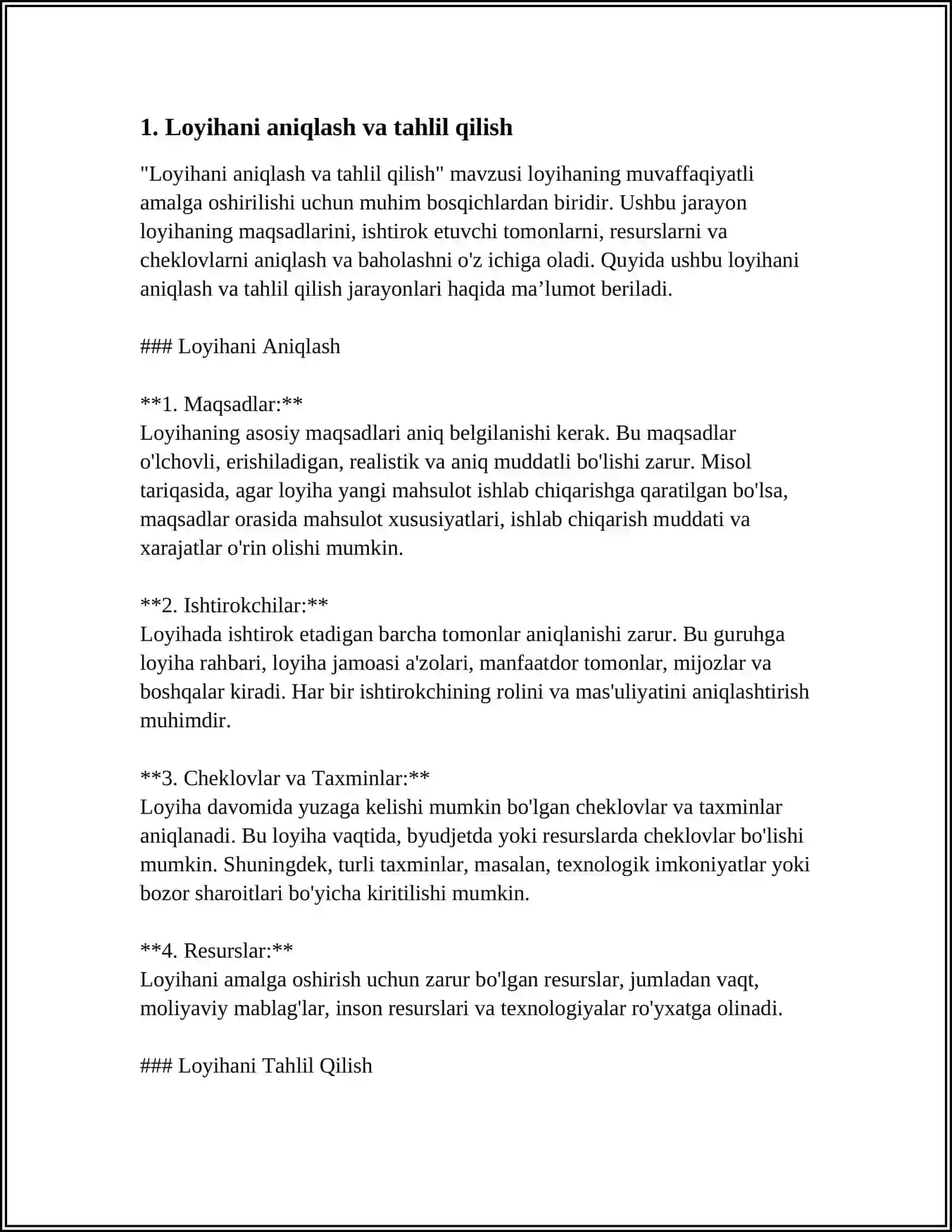 LOYIHA REJASINI TUZISH MODELLASHTIRISH 3