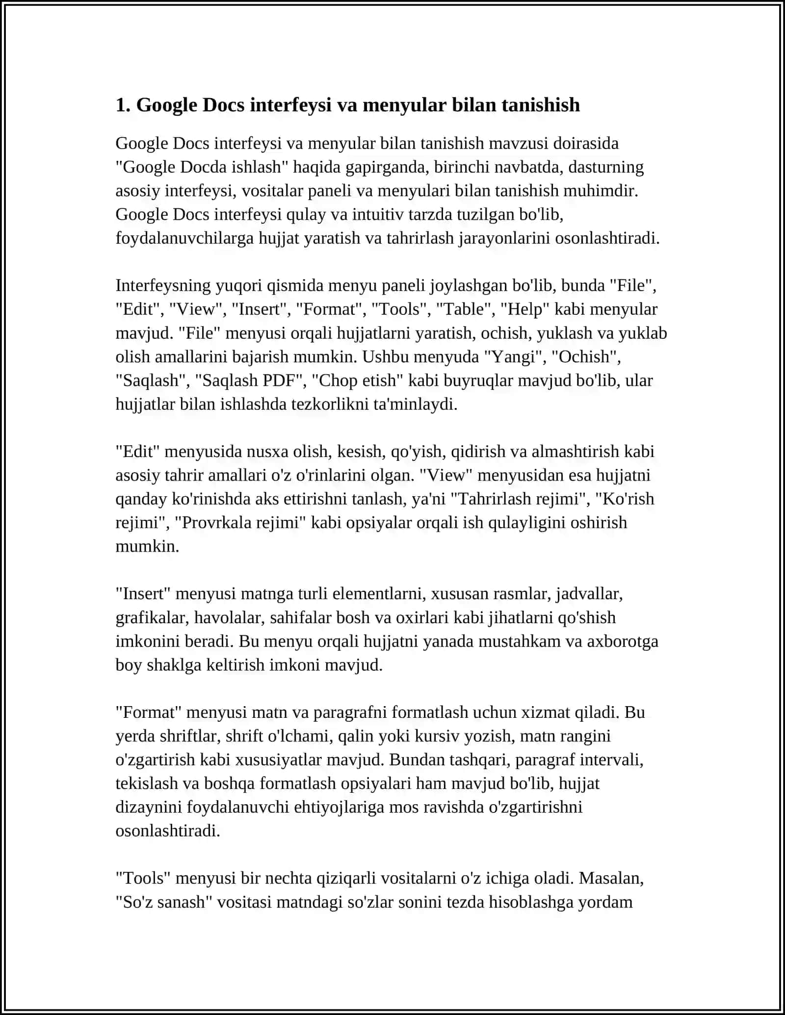 GOOGLE DOCDA ISHLASH 3