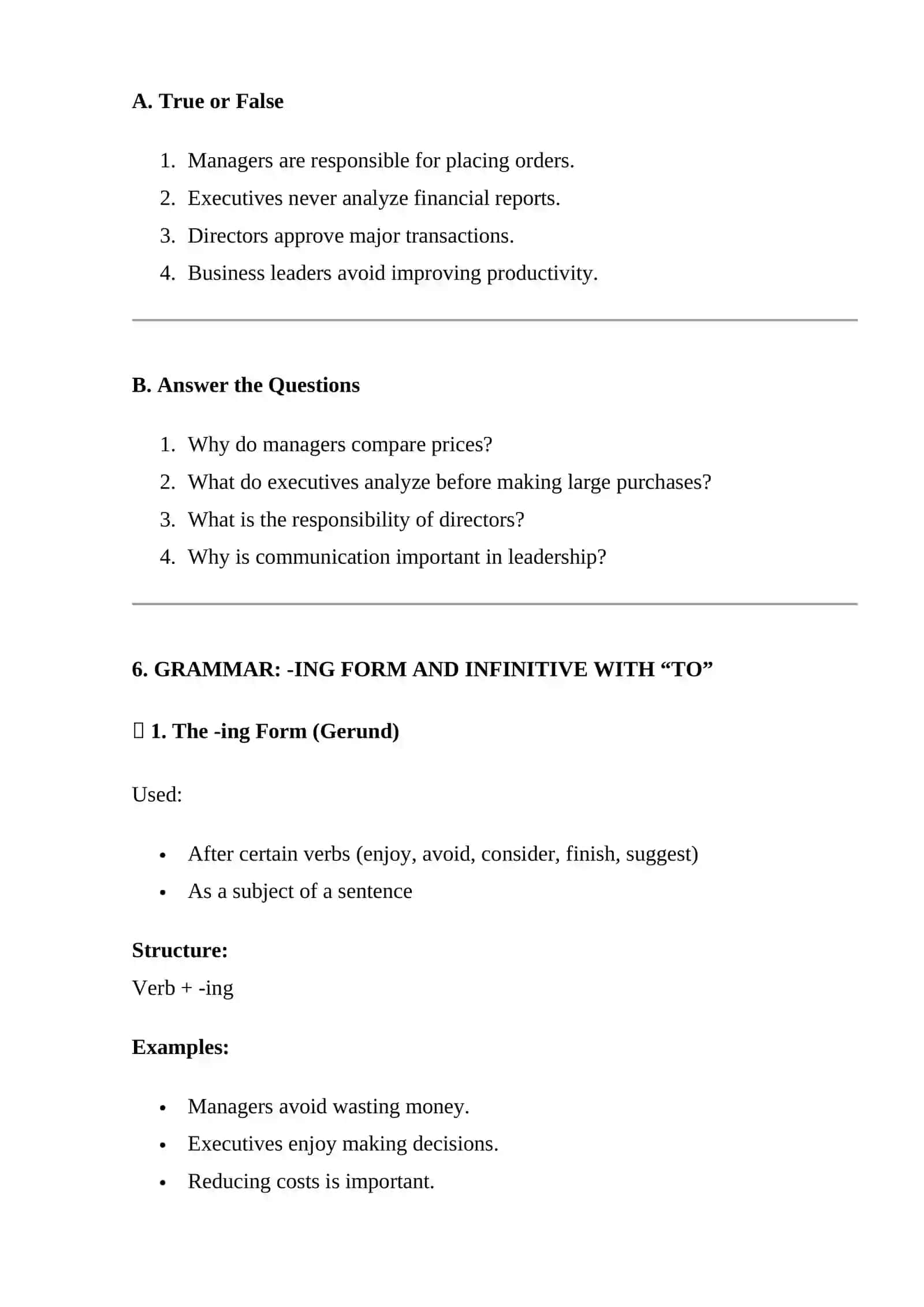 UNIT 6: Ordering. Managers, Executives and Directors 3