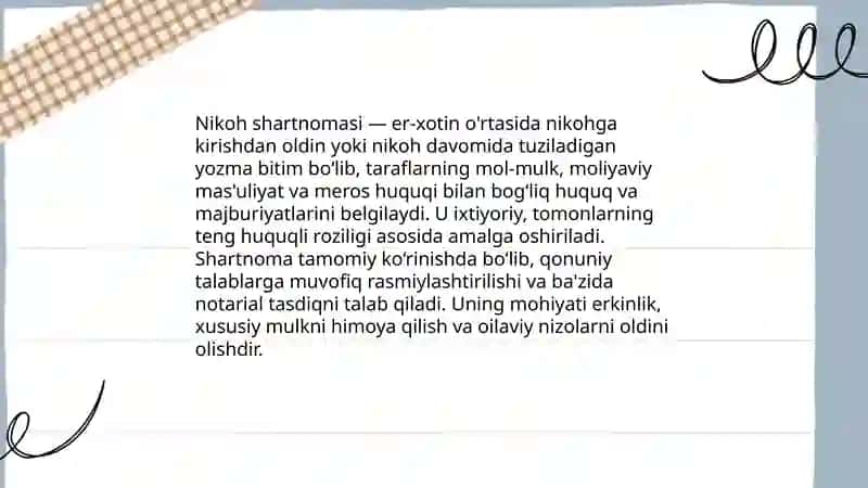 Nikoh shartnomasi va uning huquqiy asoslari 3