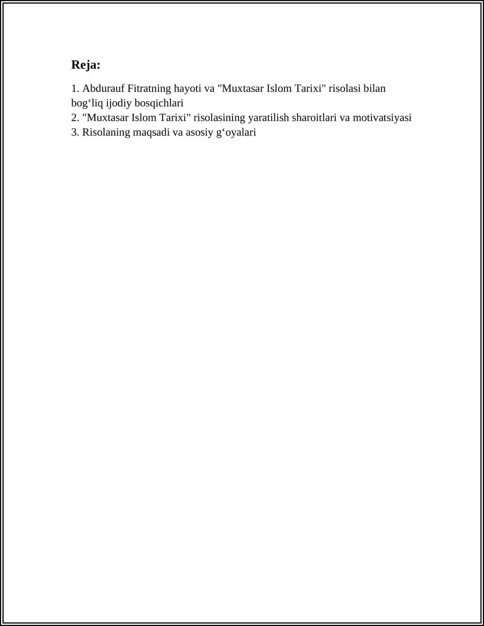 ABDURAUF FITRATNING "MUXTASAR ISLOM TARIXI" RISOLASI 3