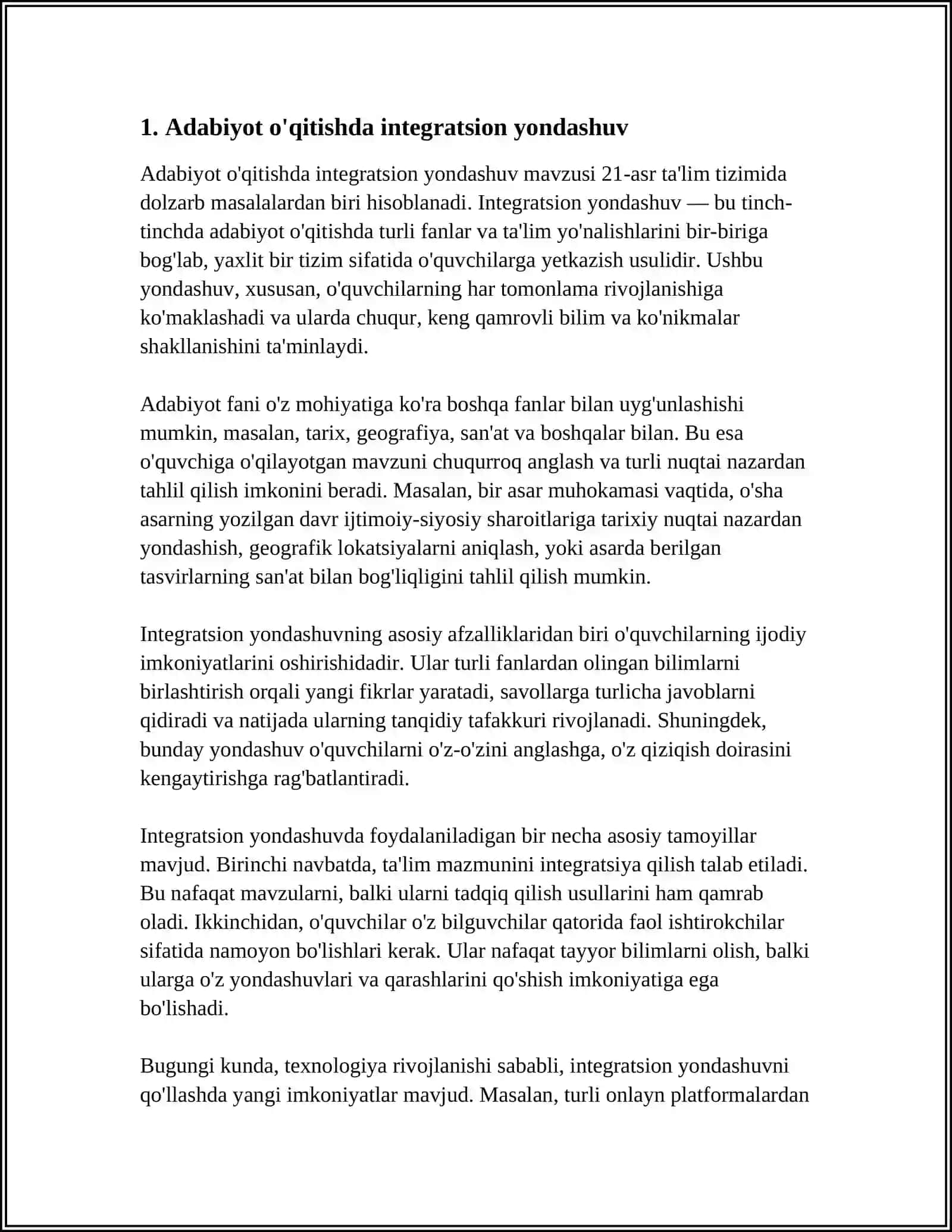 Adabiyot o'qitishda integratsion yondashuv 3