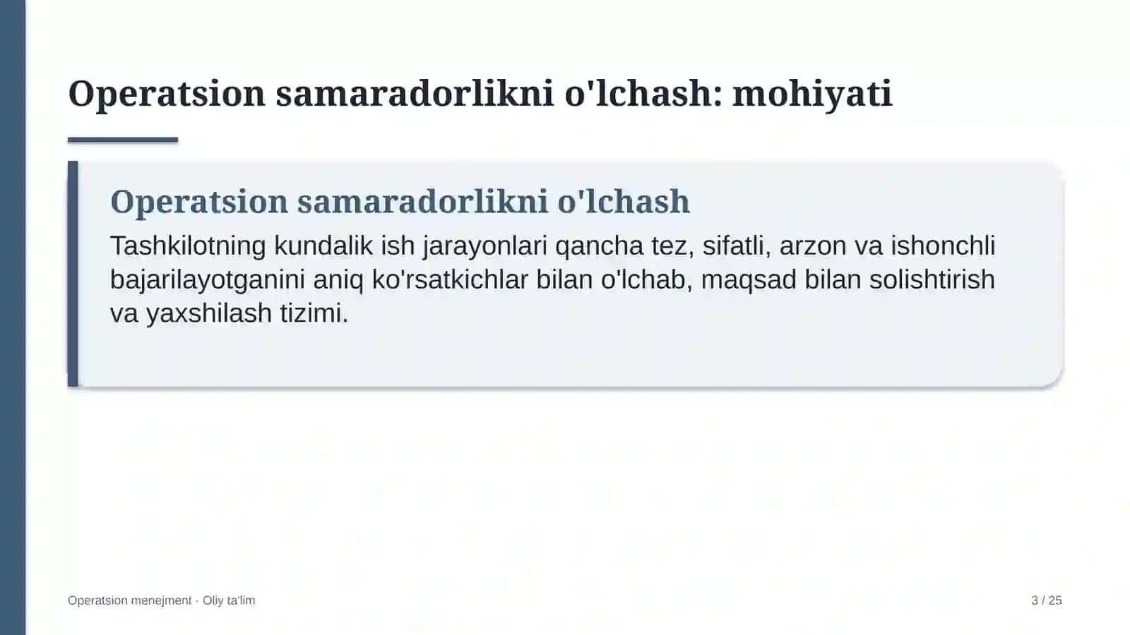 Elektr montaj ishlarida operatsion samaradorlikni o'lchash 3