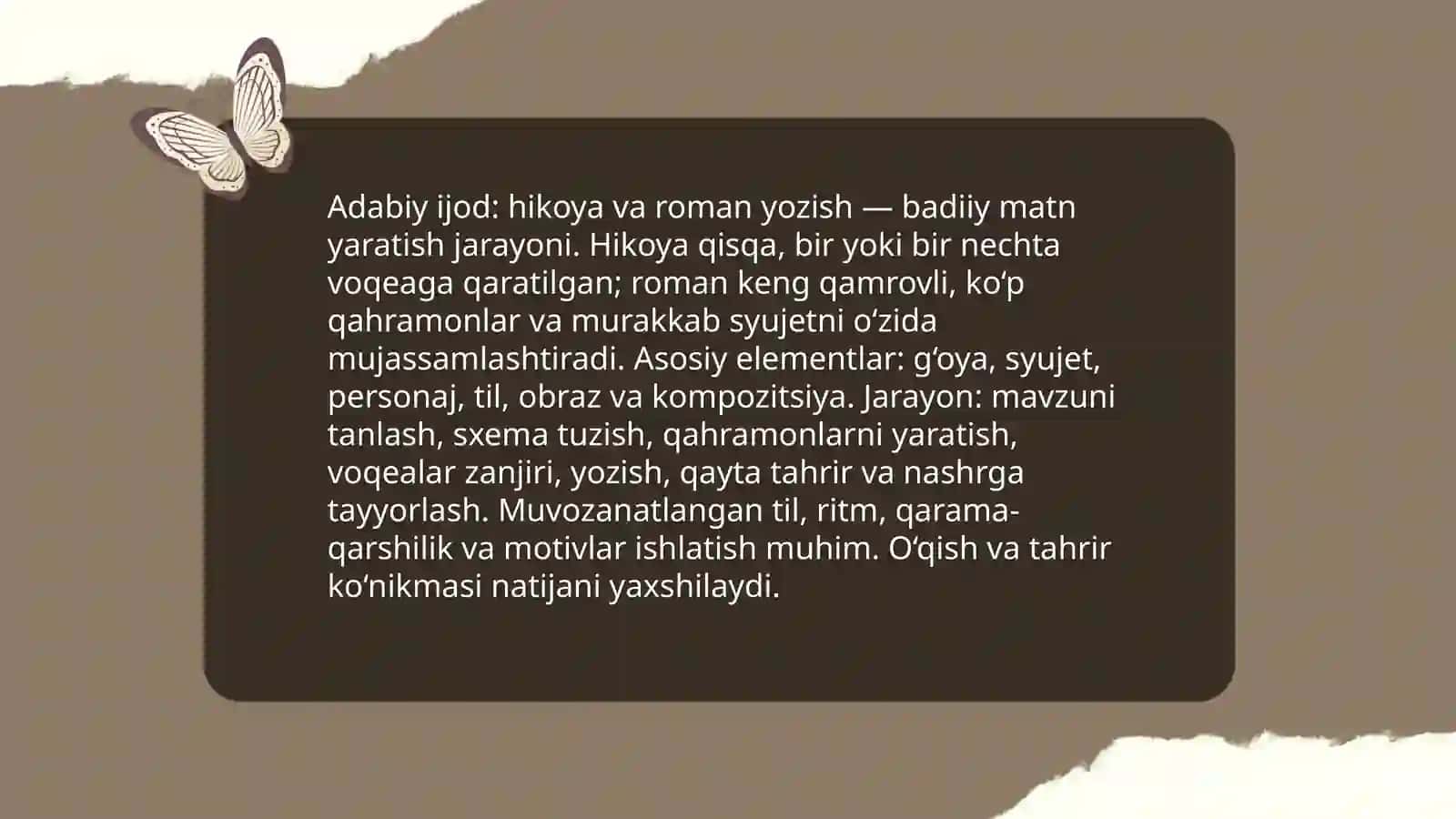 Adabiy ijod: hikoya va roman yozish 3