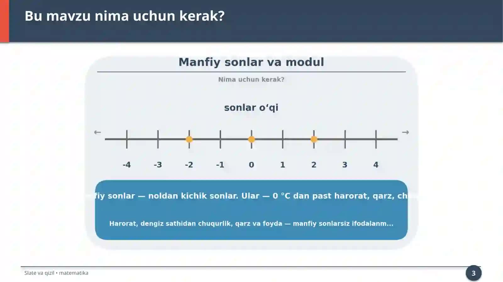 Manfiy sonlar va modul 3