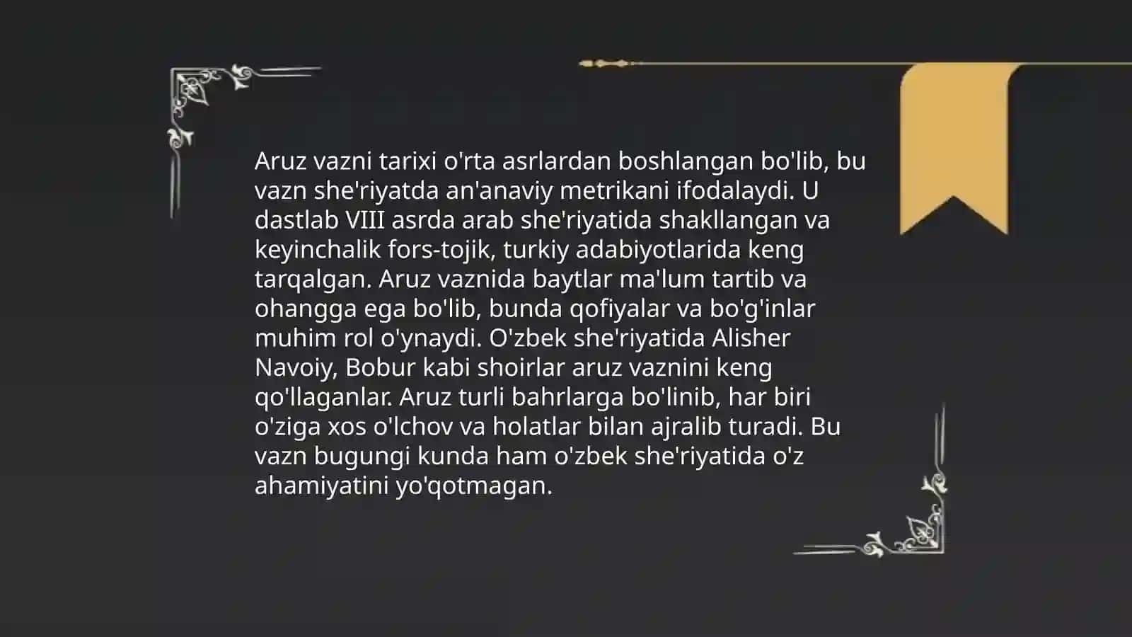 Aruz va barmoq she'r vaznlari 3