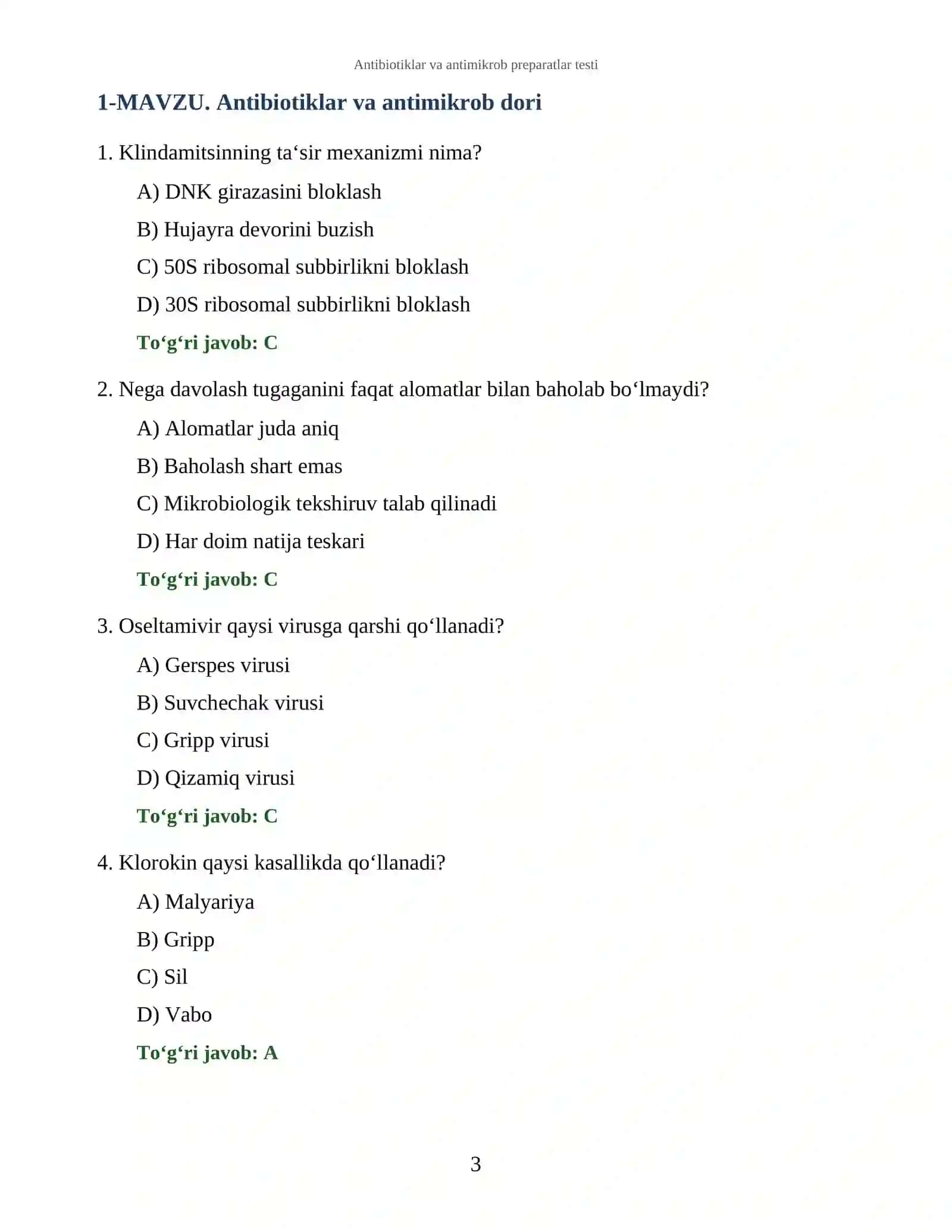 Antibiotiklar va antimikrob preparatlar testi 3