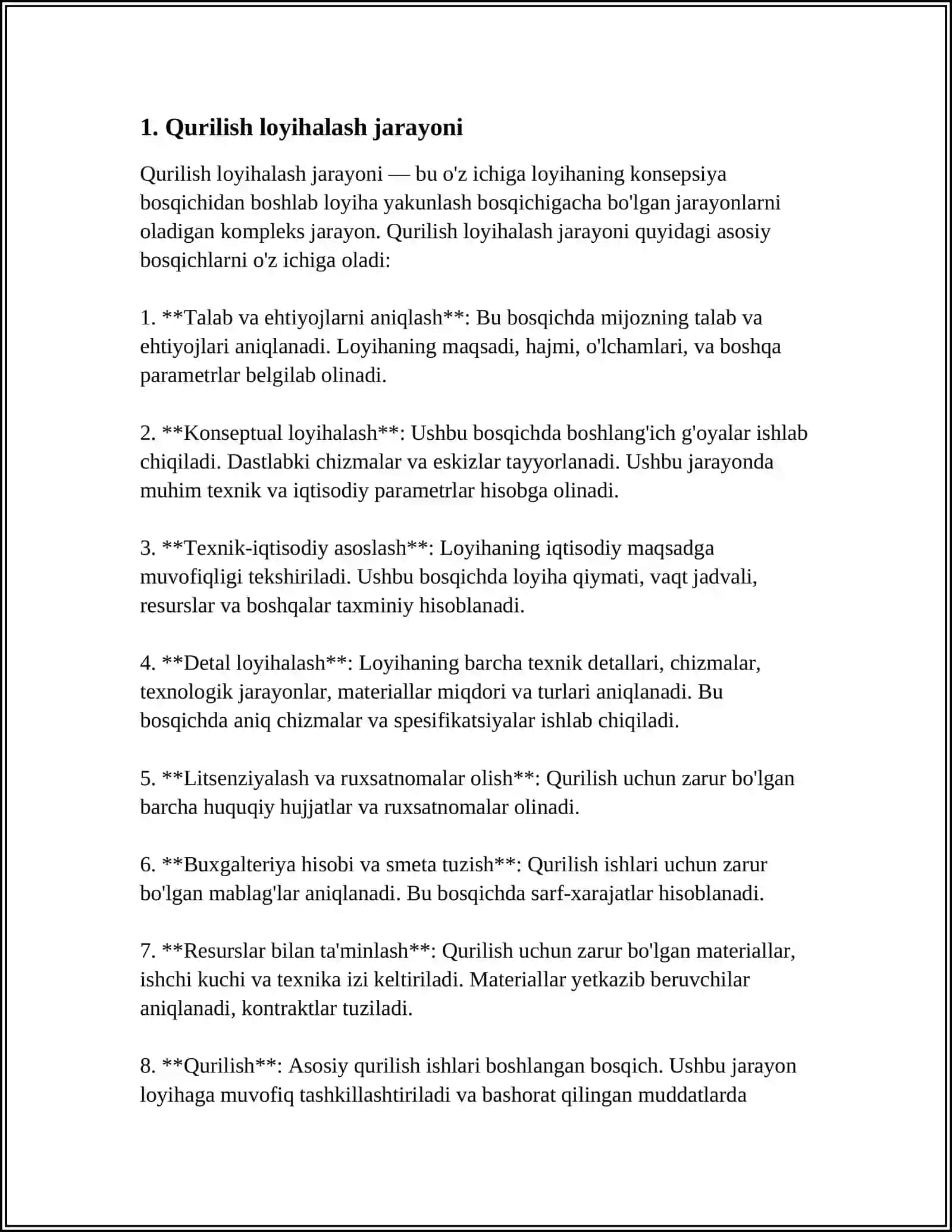 MUSTAQIL ISH Mavzu: QURILISH FAOLIYATINI REJALASHTIRISH ASOSLARI 3