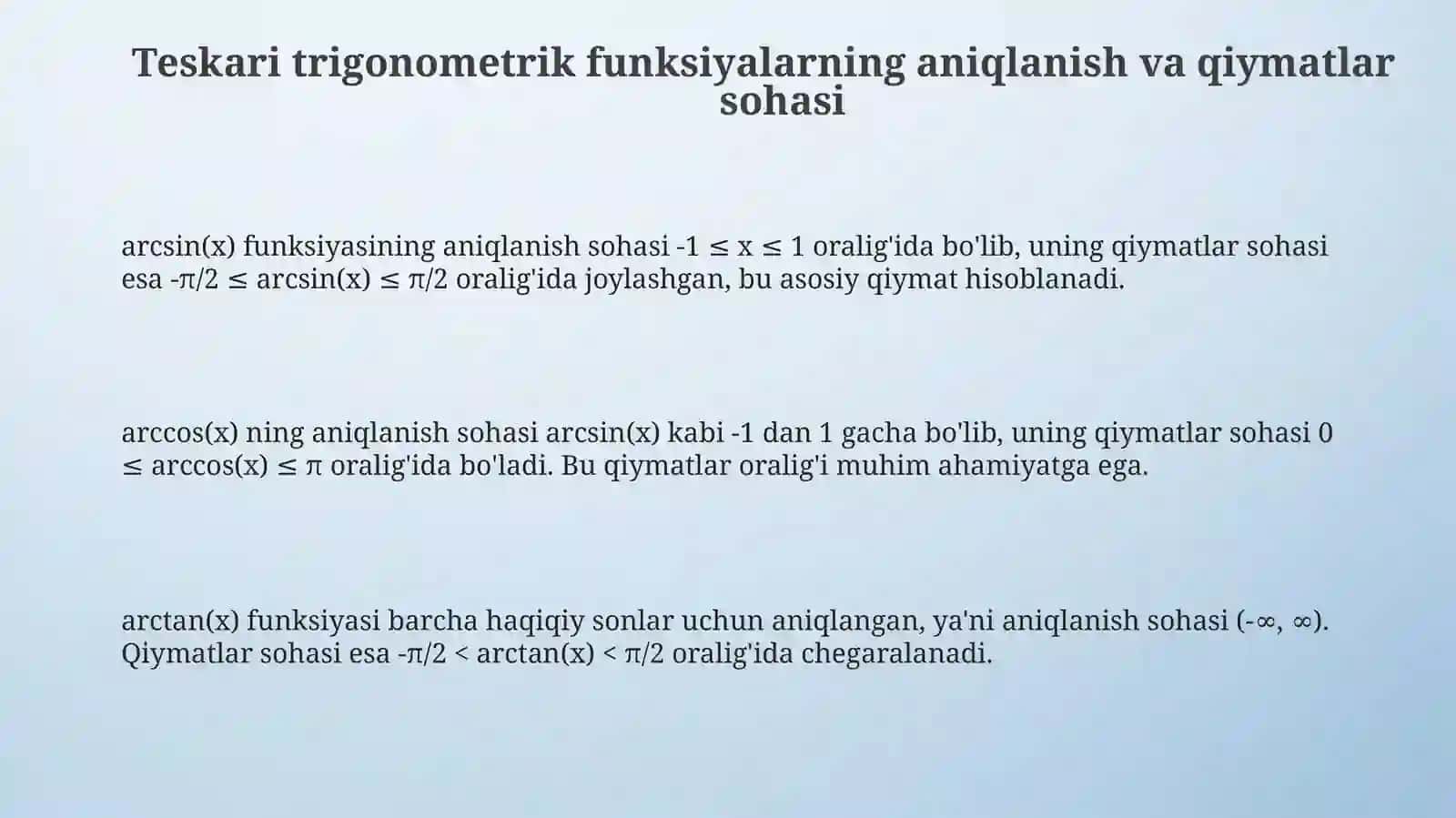 Teskari trigonometrik funksiyalar 3