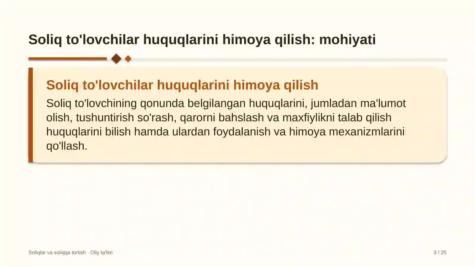 Soliqlar va soliqqa tortish · Oliy ta'lim 3