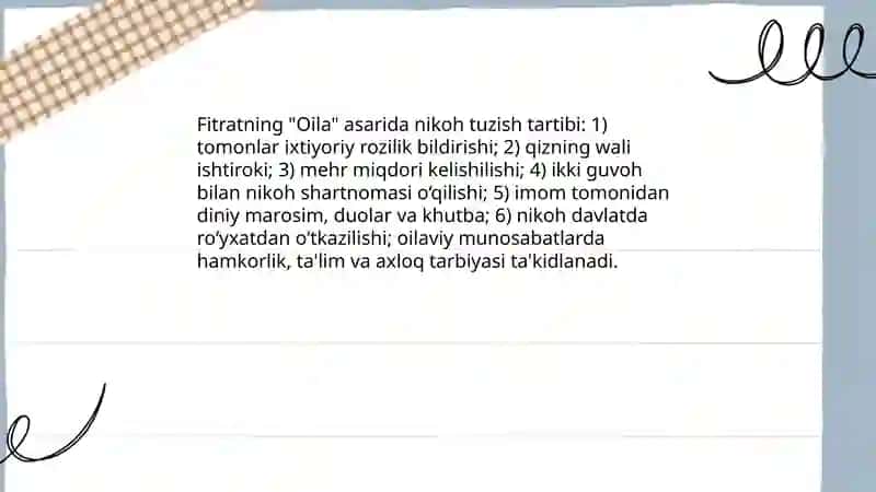 Fitratning "Oila asaridagi oila qurish tartiblari va farzand tarbiyasiga oid 3