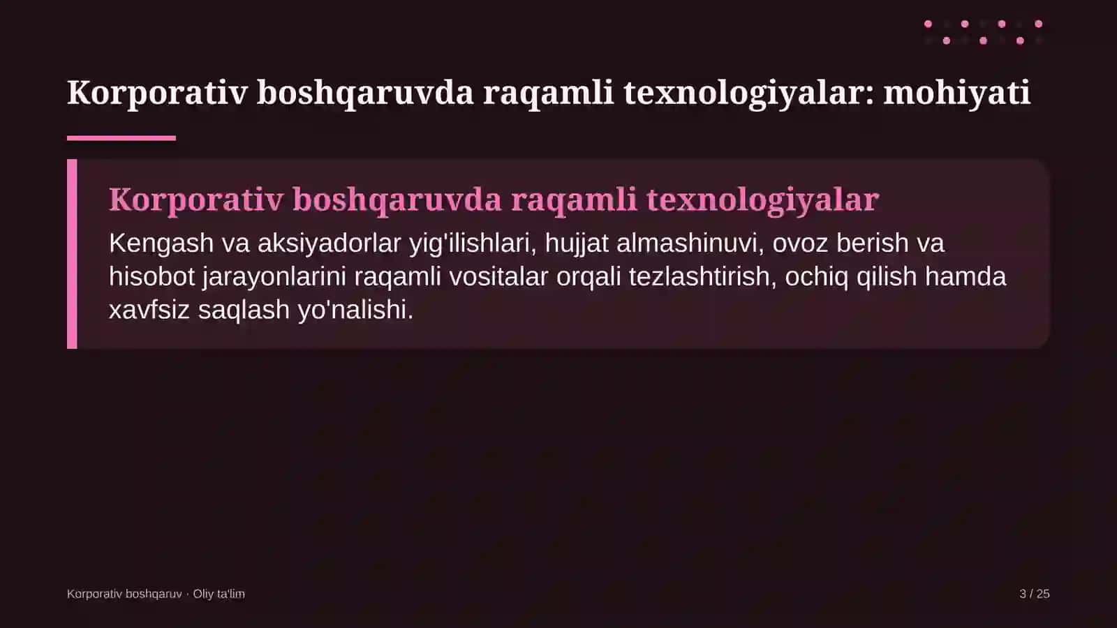 Korporativ boshqaruv · Oliy ta'lim 3