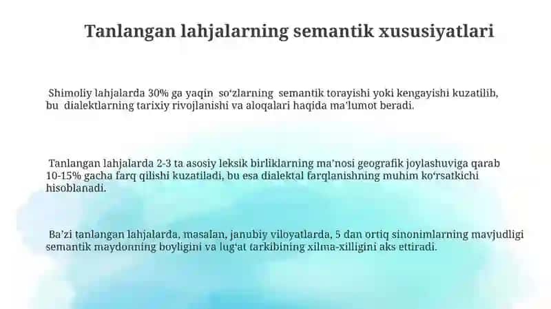 Tanlangan lahjalarning semantik xususiyatlari 3