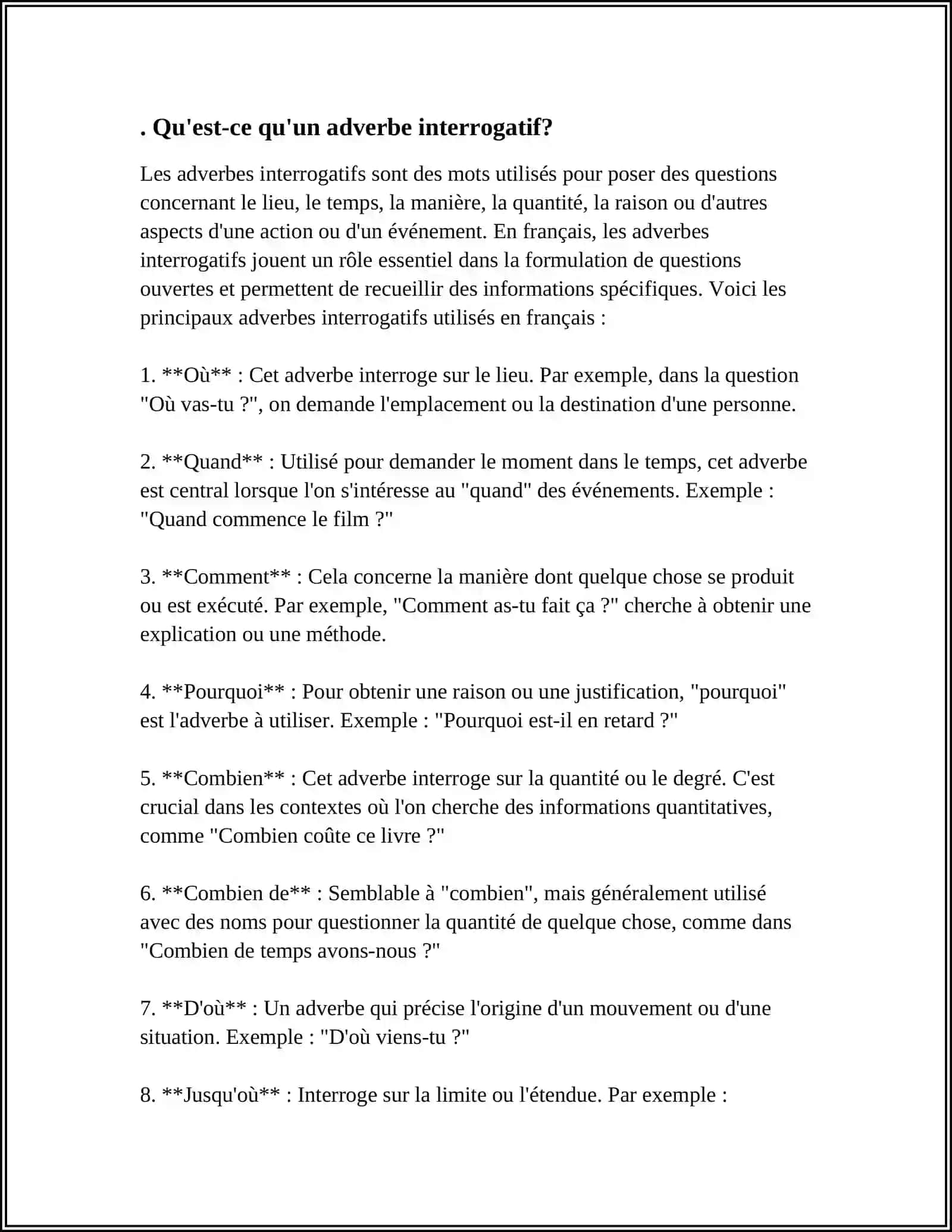 LES ADVERBES INTERROGATIFS 3