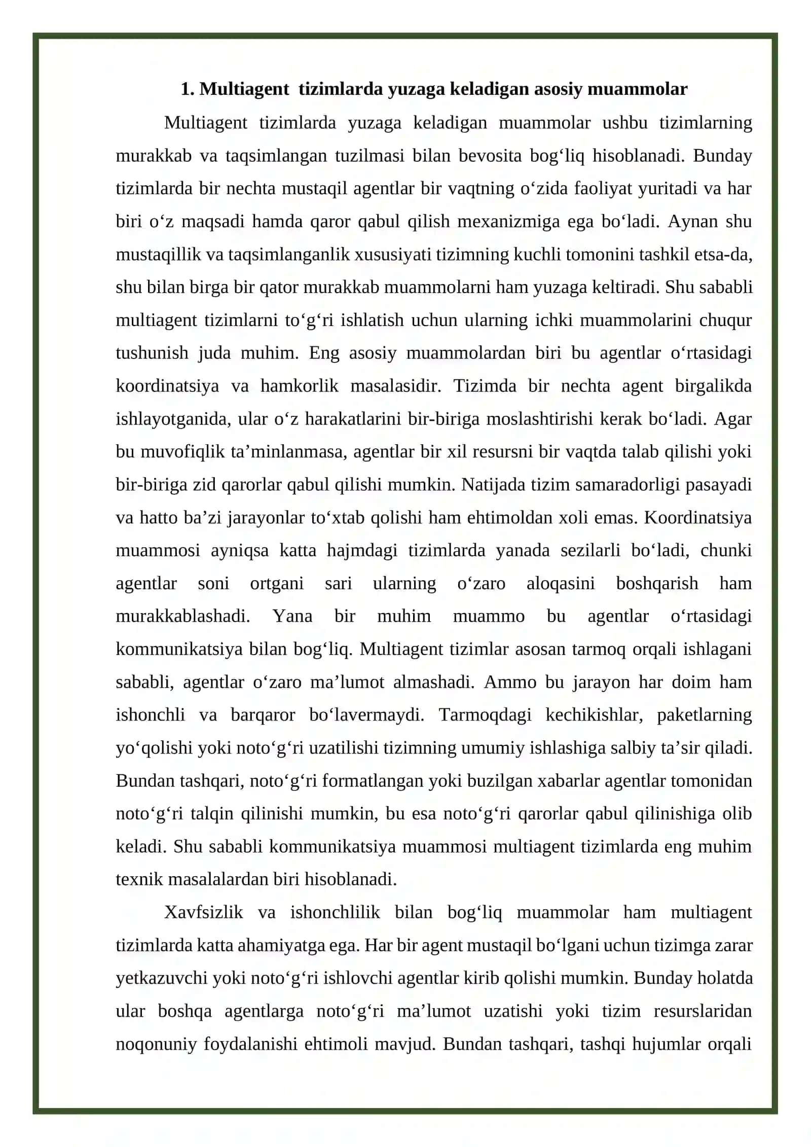 Multiagent tizimlari muammolari va ularning yechimlari 3
