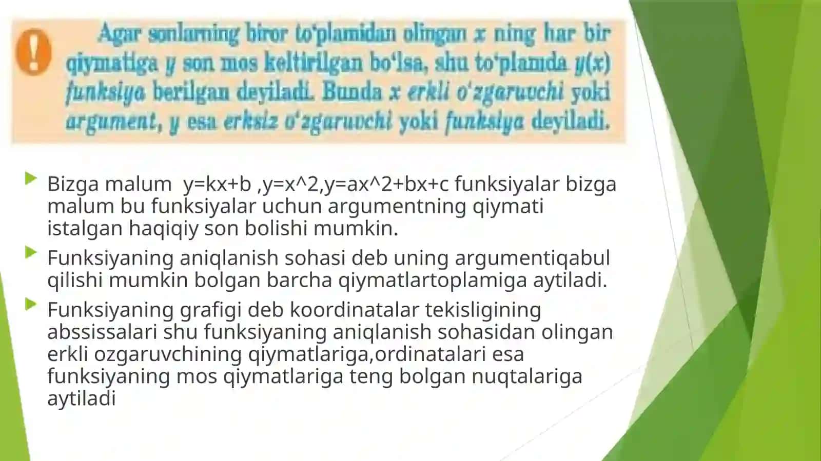 Funksiyaning o’sishi va kamayishi 3