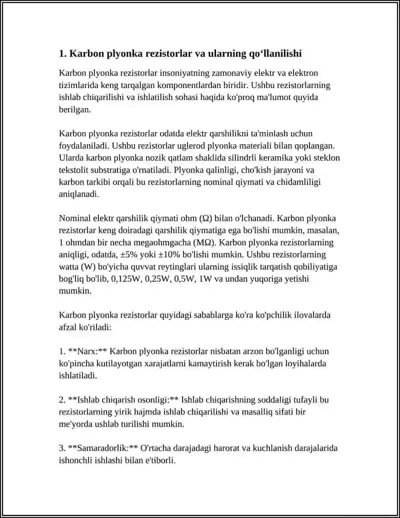 Karbon plyonka rezistorlar 3