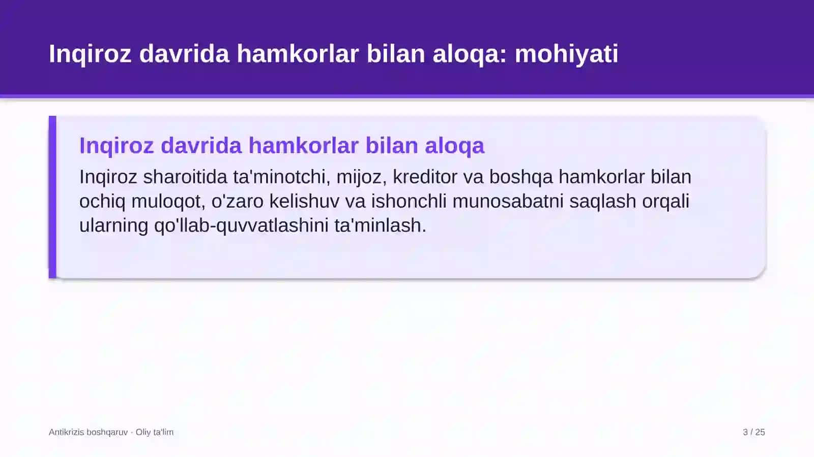 ANTİKRİZİS BOSHQARUV · OLIY TA'LİM 3