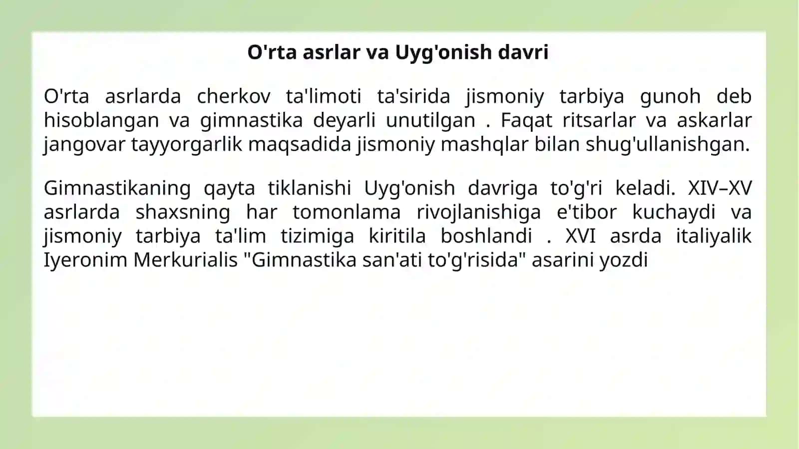 GIMNASTIKANING QISQACHA TARIXI 3