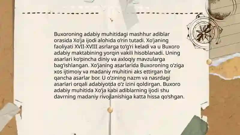 Buxoro adabiy muhiti. Xo‘ja ijodi 3