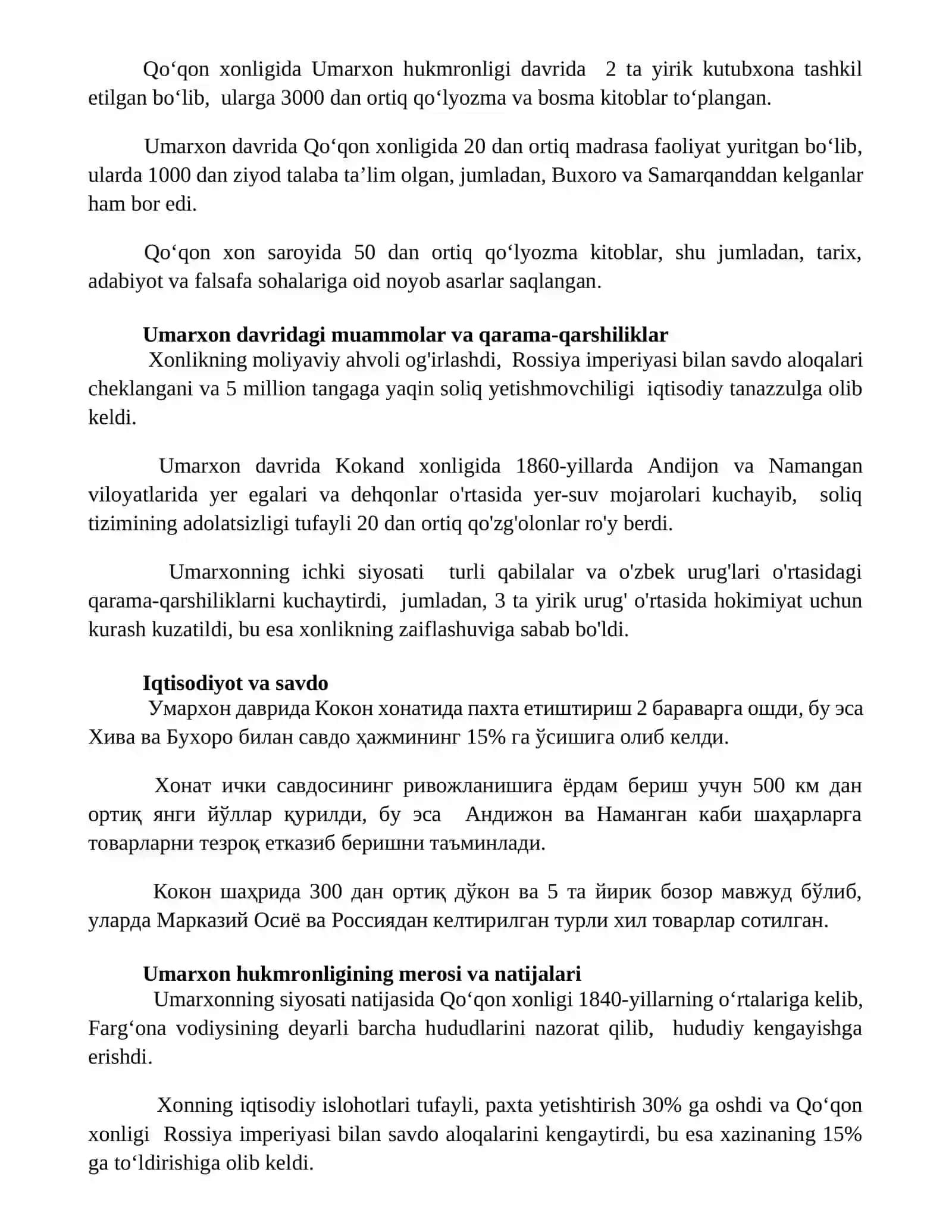 Umarxon hukmronligi davrida qo’qon xonligi 3