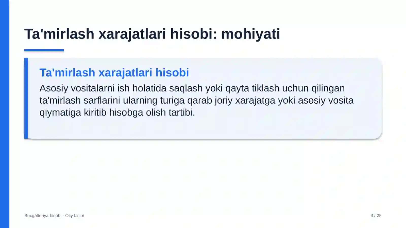 xususiy bog'chalarda ta'mirlash xarajatlari hisobi 8998 3