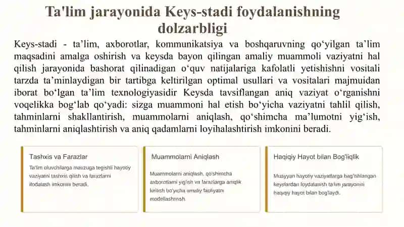 Oliy ta'limdagi amaliy matematikani Keys-Stadi asosida o'qitish metodikasi 3