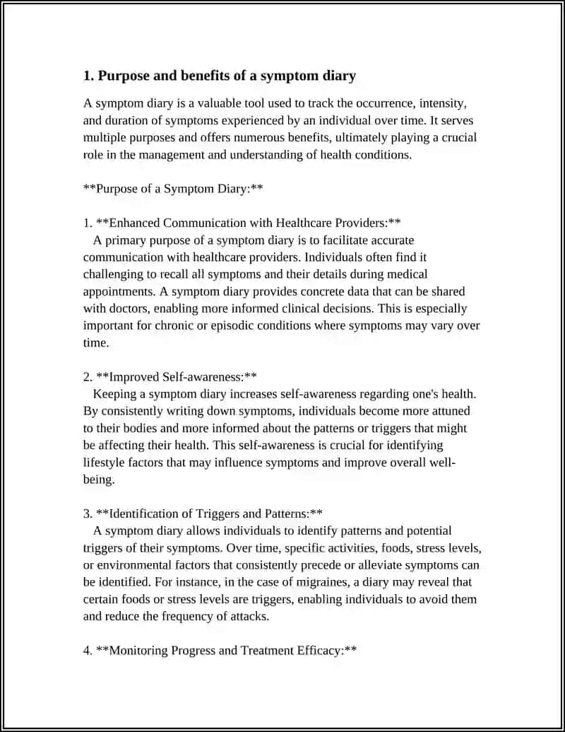 CREATE A SYMPTOM DIARY IN ENGLISH 3