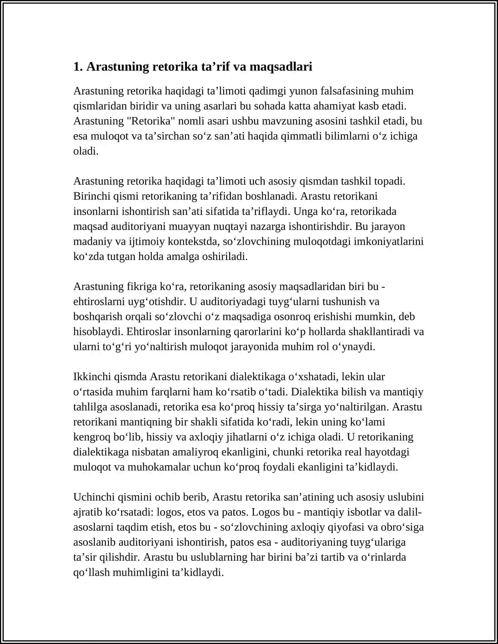 ARASTUNING RETORIKA HAQIDAGI TAʼLIMOTI 3
