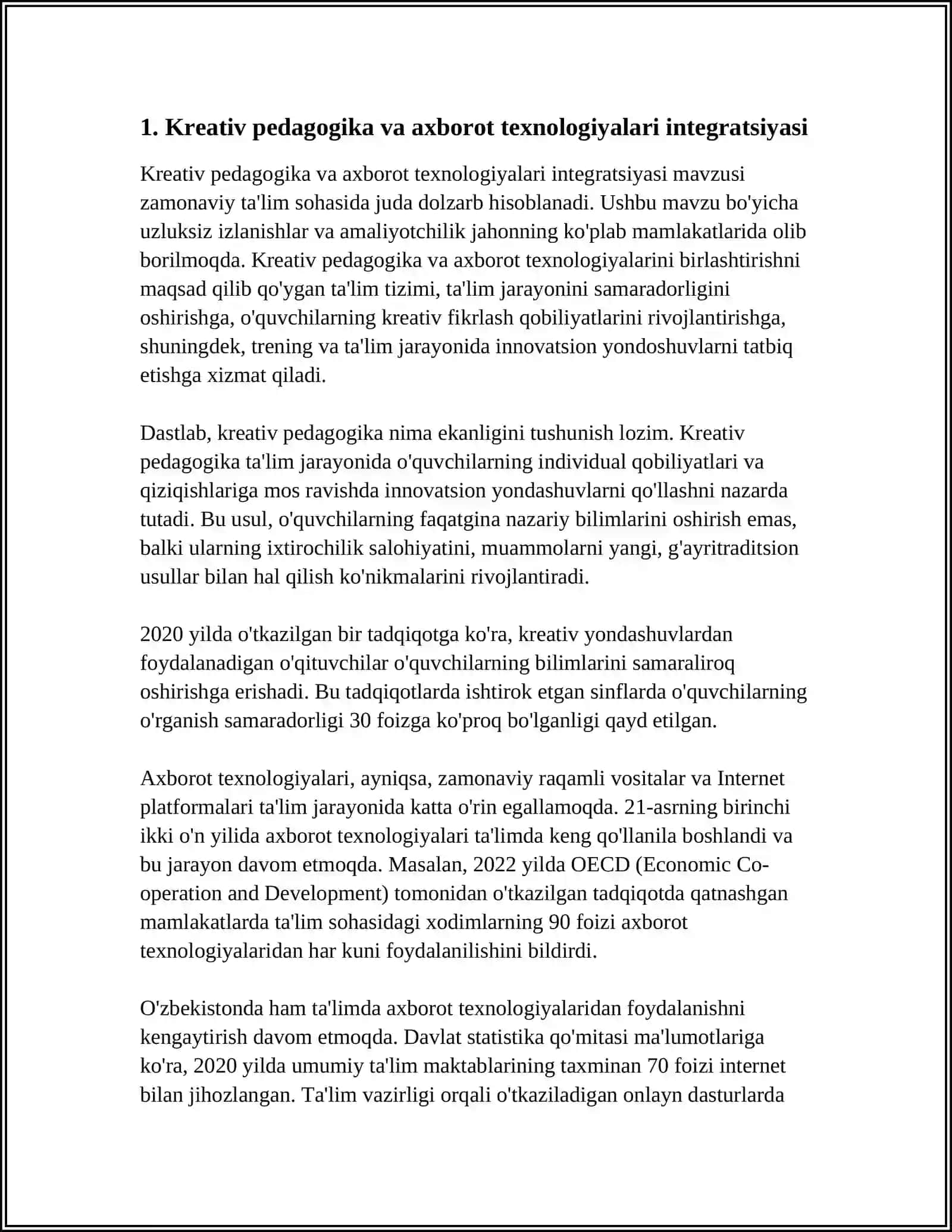 KREATIV PEDAGOGIKA FANINI O'QITISHDA AXBOROT TEXNOLOGIYALARDAN FOYDALANISHNING O'ZIGA XOS XUSUSIYATLARI 3