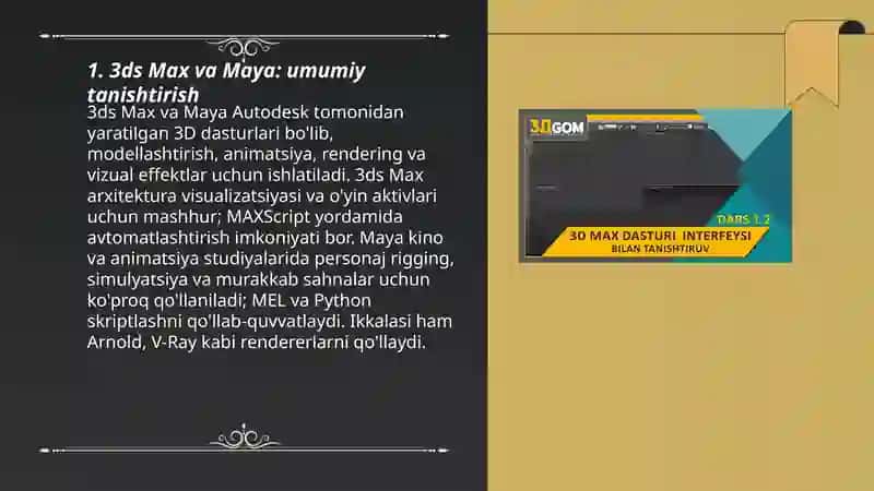 3ds Max va Maya: umumiy tanishtirish 3