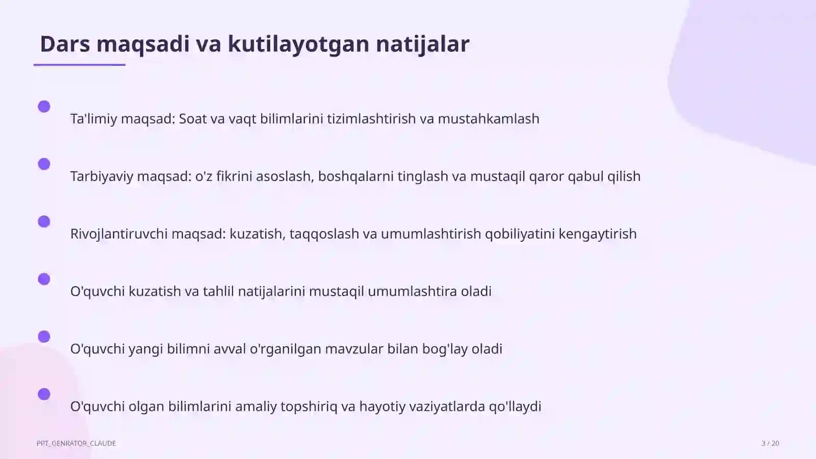 Soat va vaqt (1-sinf) 3