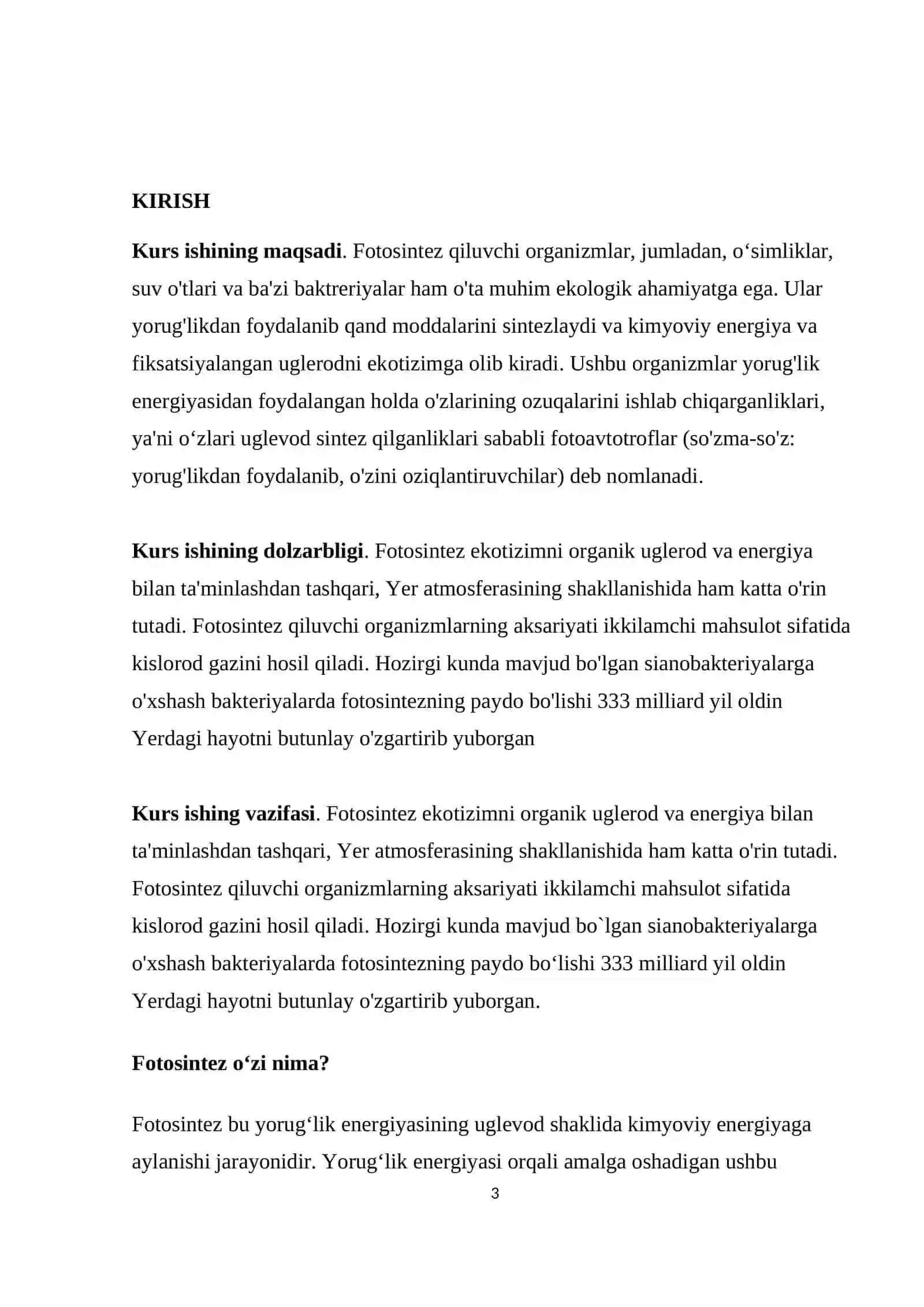Fotosintez va hosildorlik KURS ISHI 3