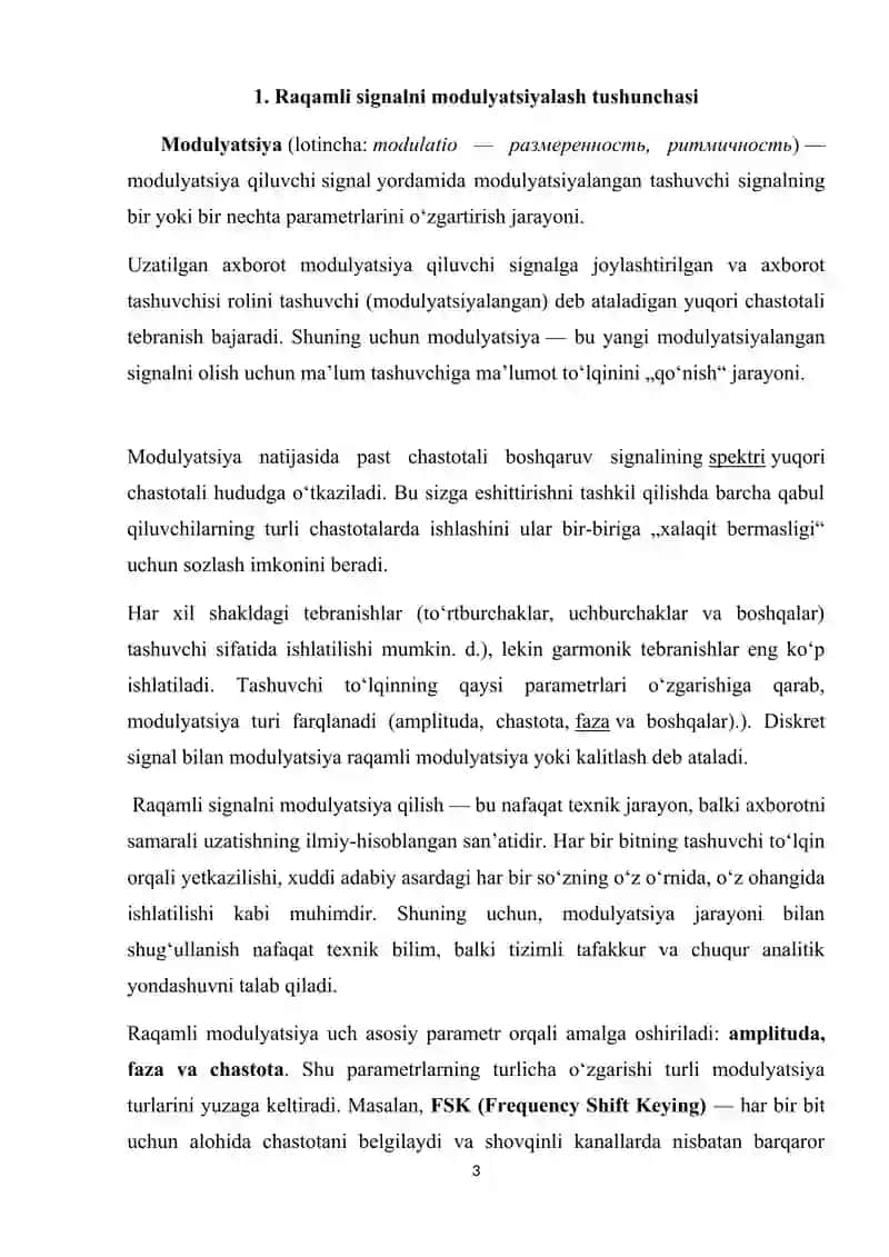 Raqamli modulyatsiya turlari (QPSK, QAM, FSK)ning tahlili va solishtirilishi 3