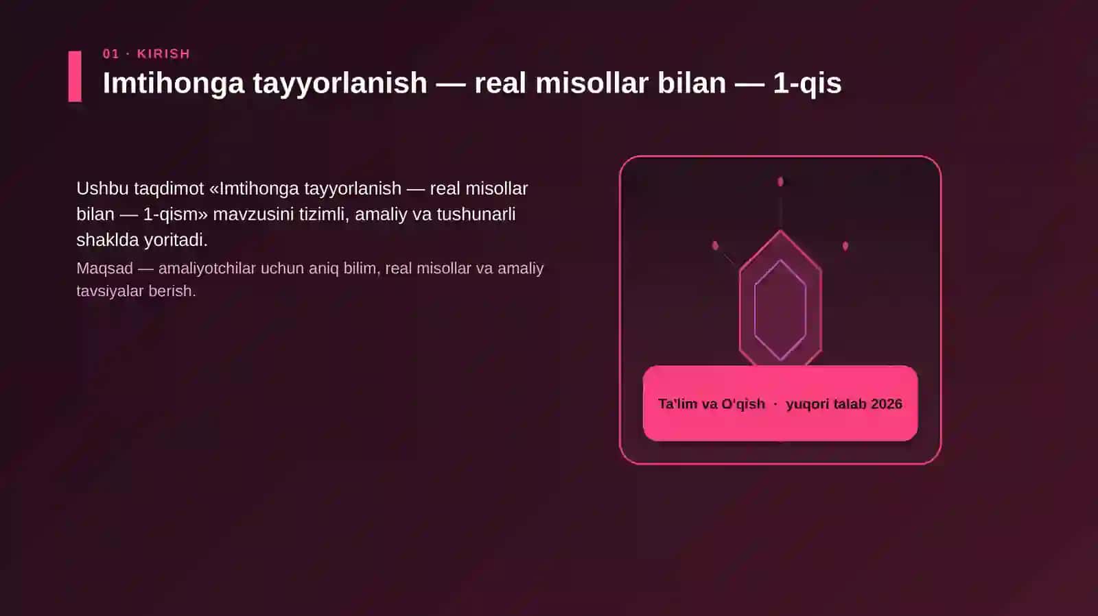 Imtihonga tayyorlanish — real misollar bilan — 1-qism 3