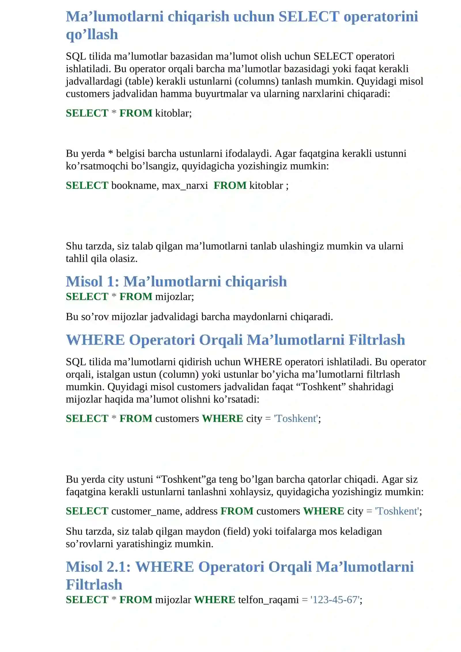 SQL Tilida Ma'lumotlarni Tavsiflash 3