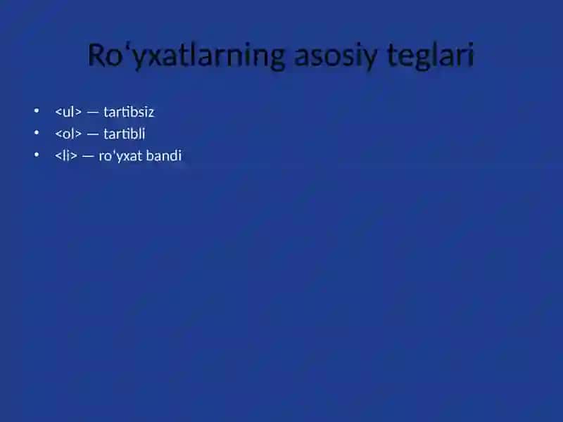 HTML DA RO‘YXATLAR YARATISH 3