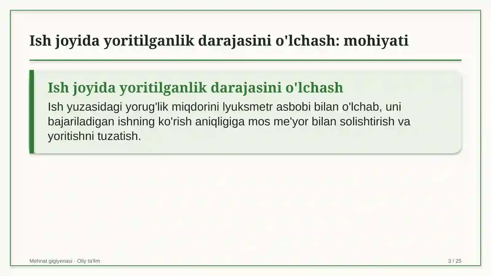 Kabel ishlab chiqarishda ish joyida yoritilganlik darajasini o'lchash 3