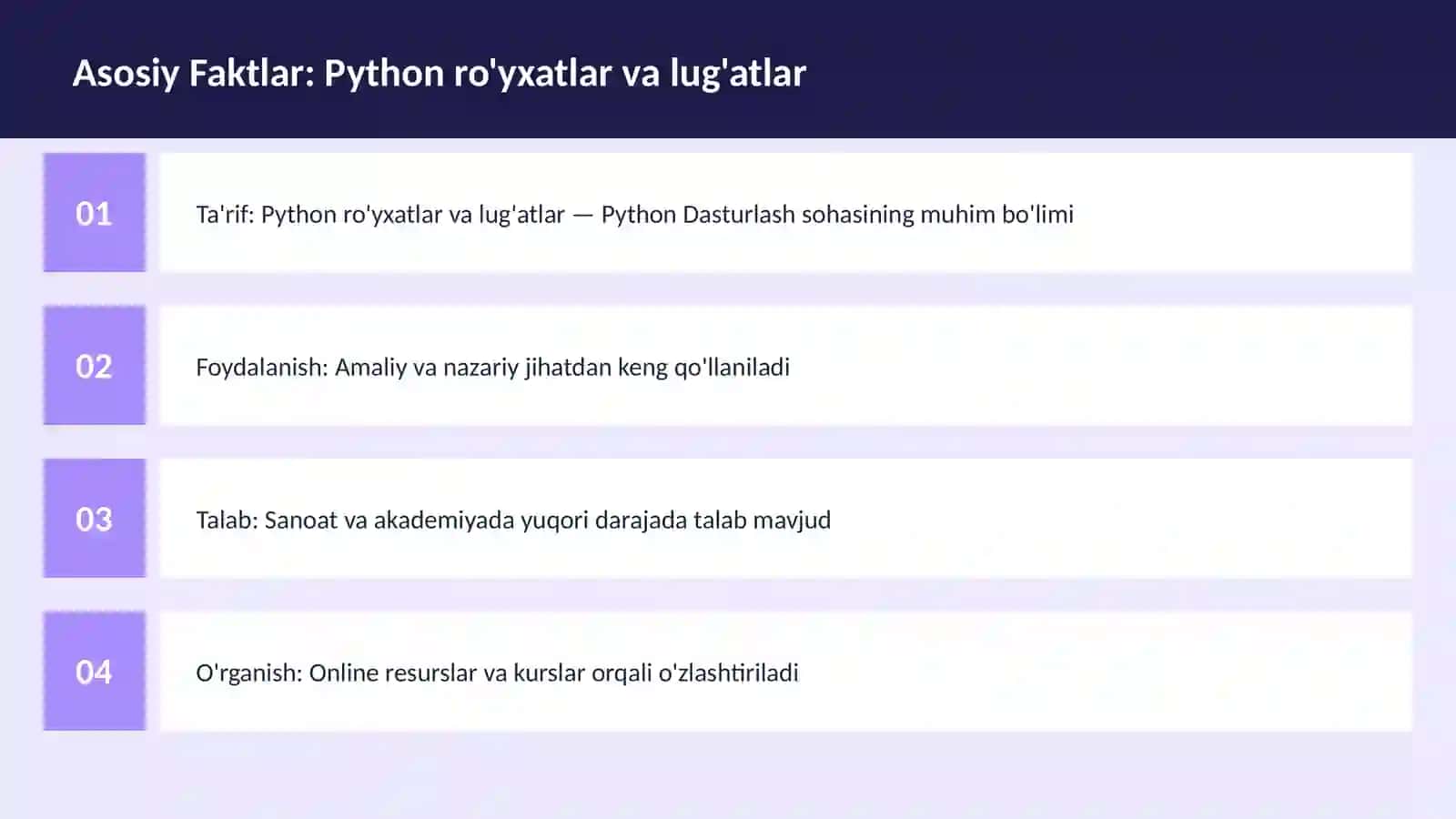 Python ro'yxatlar va lug'atlar 3