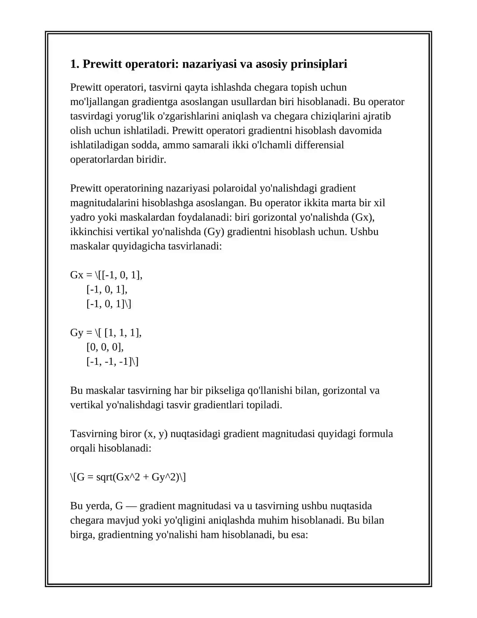 PREWITT OPERATORI YORDAMIDA CHEGARA TOPISH 3