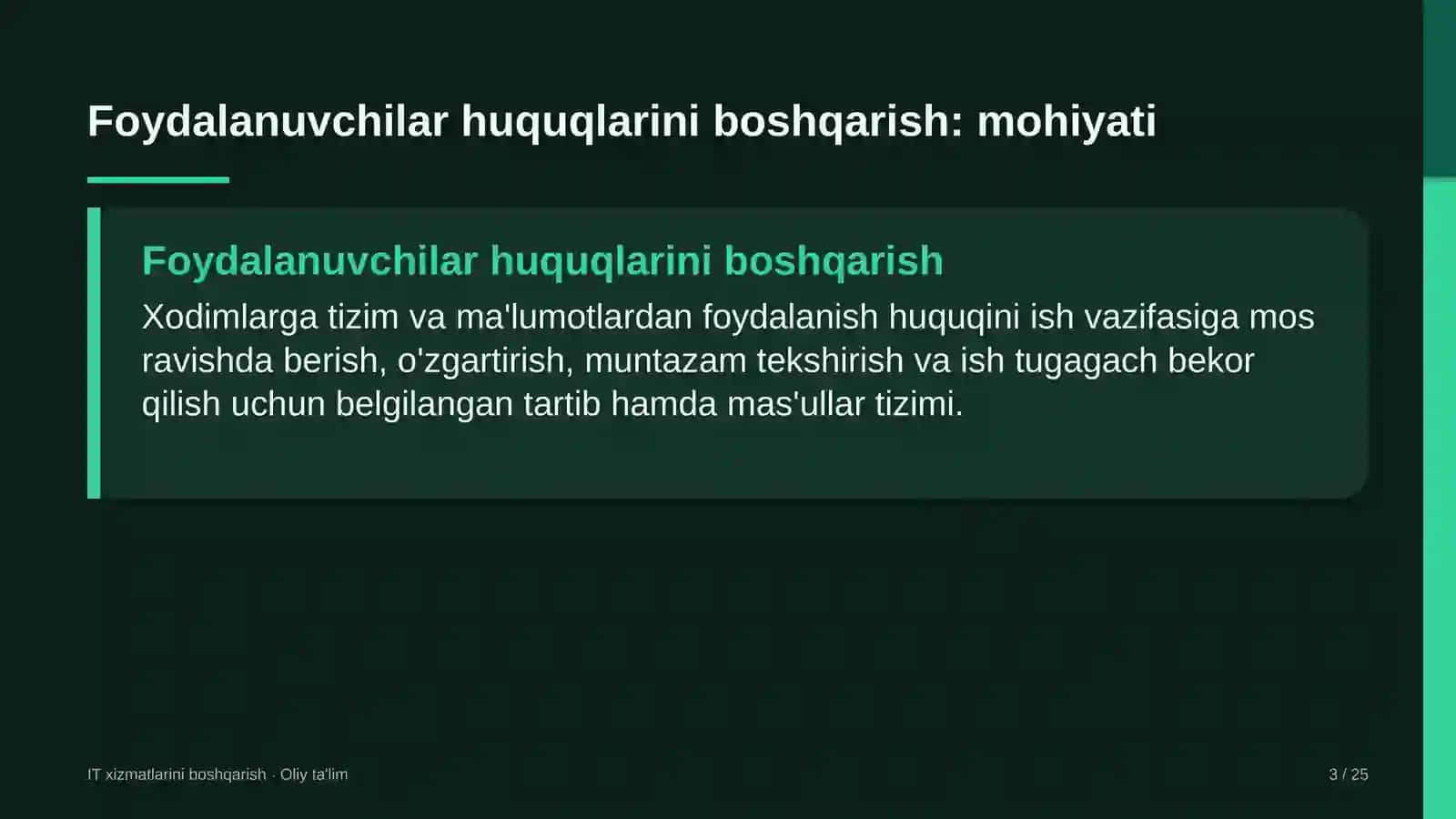 IT xizmatlarini boshqarish · Oliy ta'lim 3