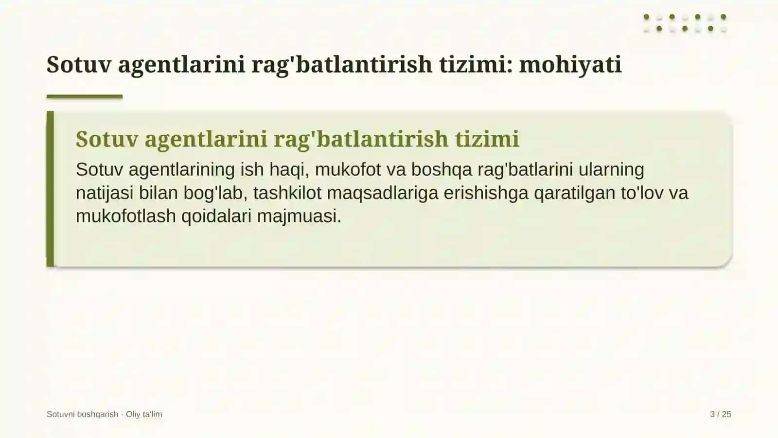 Pillachilikda sotuv agentlarini rag'batlantirish tizimi 3