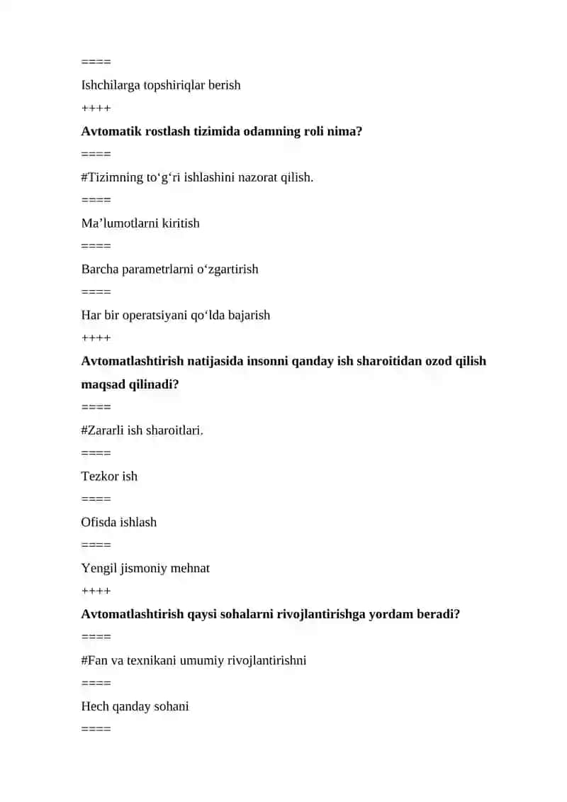 Ishlab chiqarish va sanoat fanidan test savollari 3