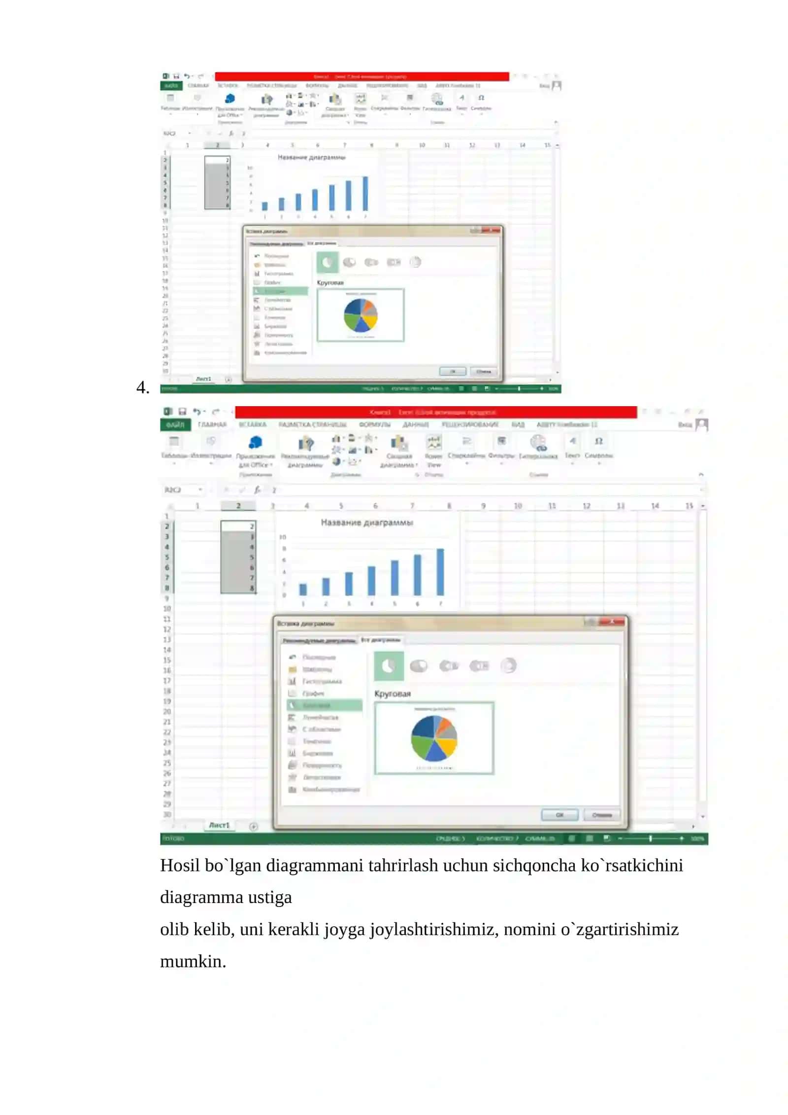 Excel daturida diagrammalar bilan ishlash 3